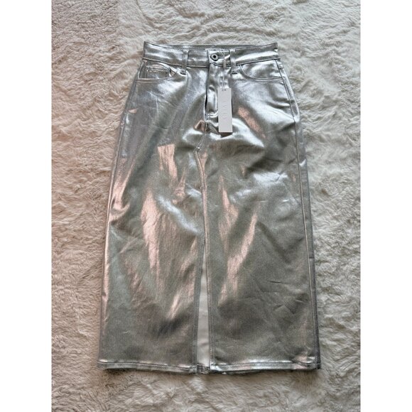 Every Metallic silver kirt with slit up front size 0 - Picture 1 of 8